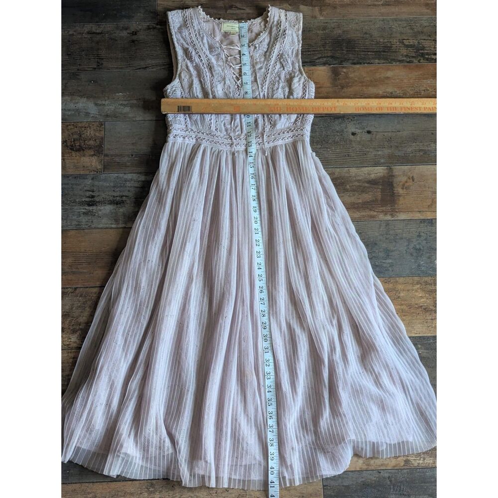 Anthropologie Moulinette Soeurs 0 Pink Lace Up Pleated Midi Dress - Picture 8 of 9
